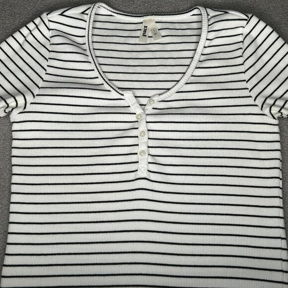 Pact Shirt Womens Small White Black Stripe Henley Ribbed Organic Cotton Top - Picture 3 of 11